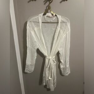 La Vie En Rose dressing gown robe sexy evening wear bridal prep lace trimmed S/M